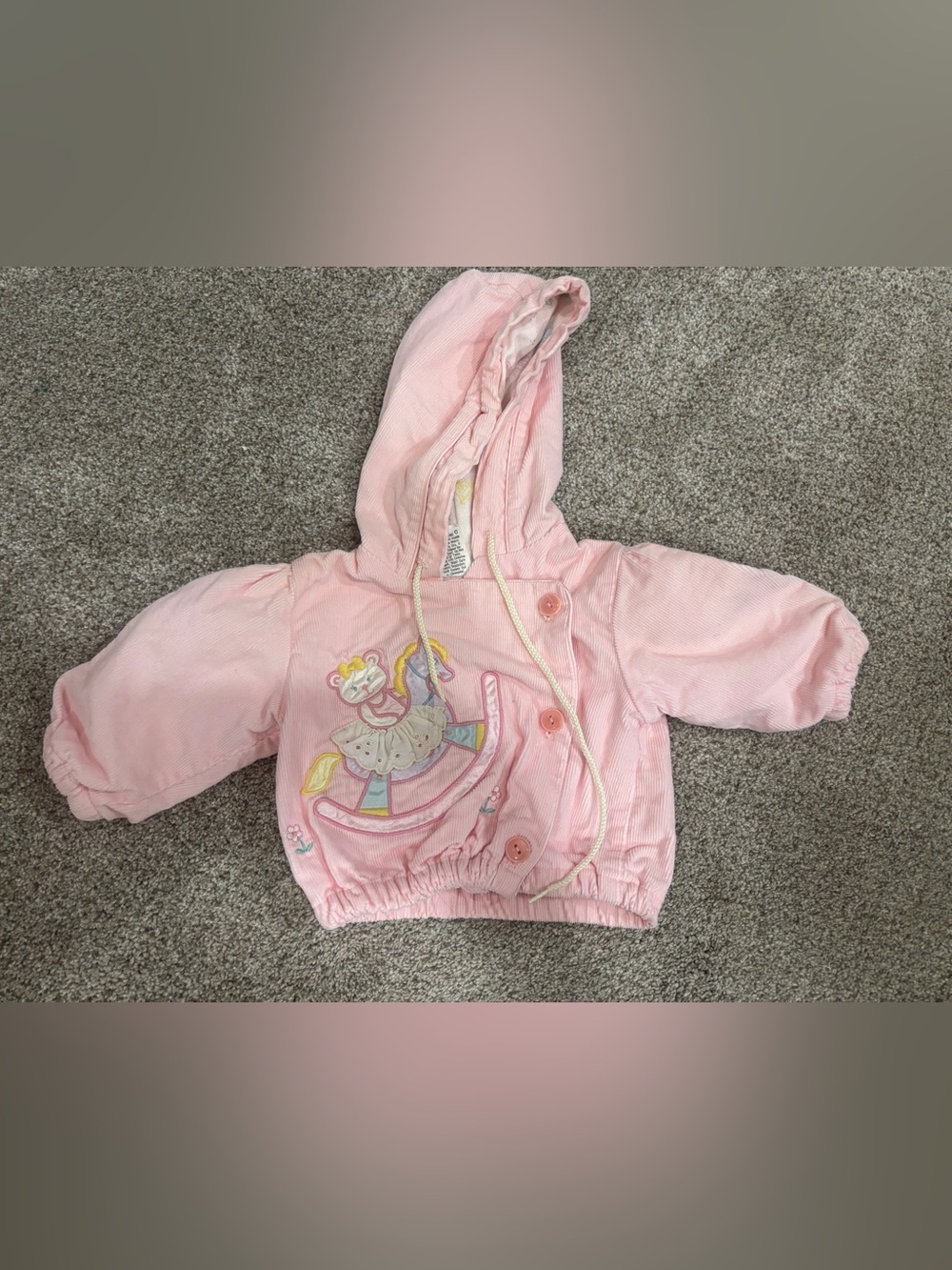 Vintage Baby Corduroy Hooded Pink Embroidered Button Up jacket 6-9 months